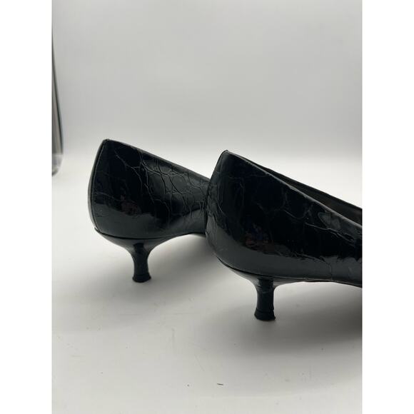 Stuart Weitzman Black patent leather kitten Croc Heels Capsule wardrobe Sz 9.5 - Picture 2 of 6
